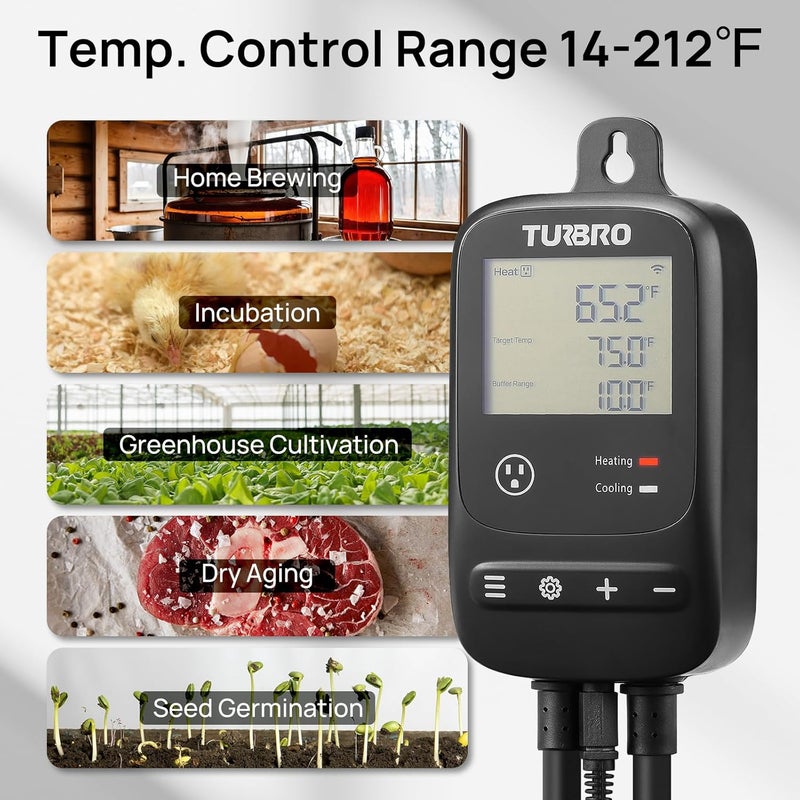 TURBRO Smart Temperature Controller Heating Cooling, WiFi-Enabled Thermostat with Timer and Temperature Monitoring for Home Brewing, Seedling, Greenhouse, and Reptile Terrarium, TC01 - Image 3